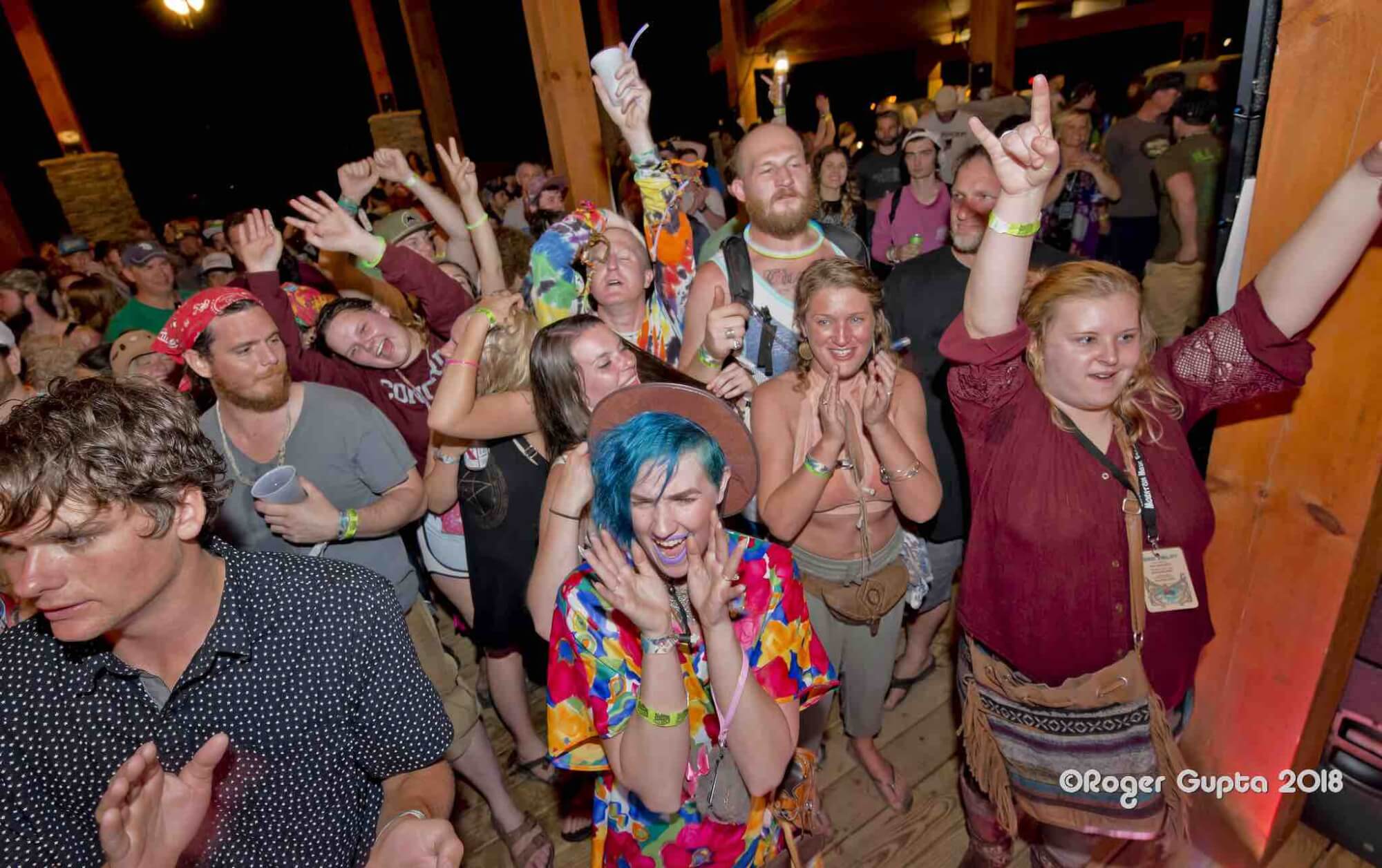 happy people in the crowd at mountain music festival 2018 at ace adventure resort on the thursday night pre party at the lost paddle