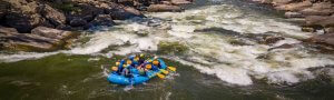 whitewater rafting drone shot in the new river gorge raft entering lower keeneys rapid class V with ACE Adventure Resort