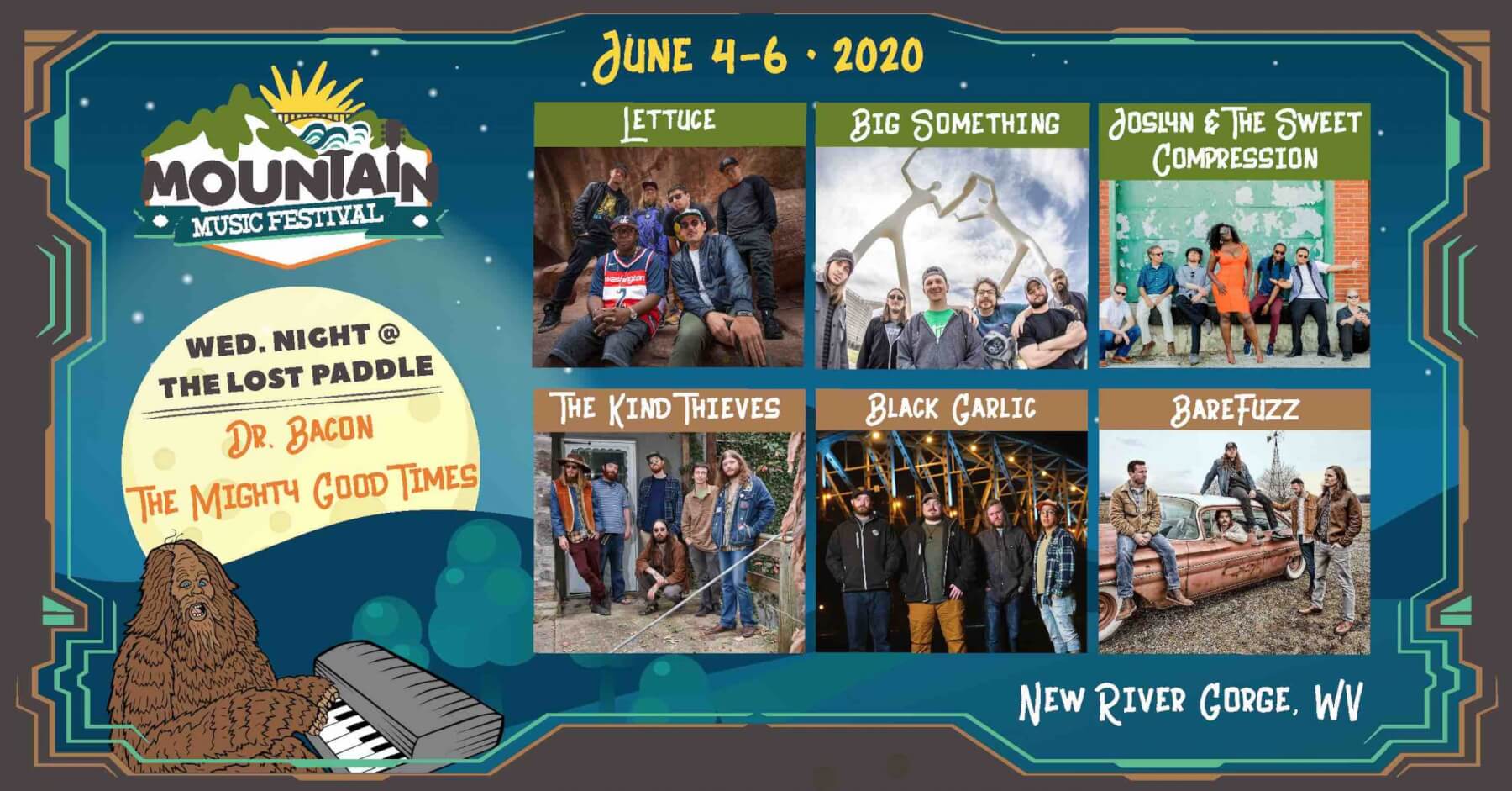mountain music festival 2020 lineup announcement featuring lettuce big something Joslyn and the sweet compression the kind theives black garlic barefuzz dr bacon and the mighty good times