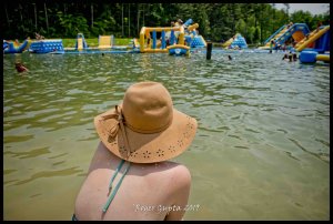 girl looking at wonderland waterpark during mountain music festival at ace adventure resort