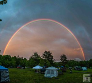 double rainbow over mountaintop campground at ace adventure resort during mountain music festival