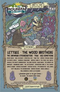 mountain music festival lineup poster by Brian Zickafoose featuring lettuce the wood brothers the infamous stringdusters tauk big something and more