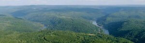 drone shot above ace adventure resort and new river gorge