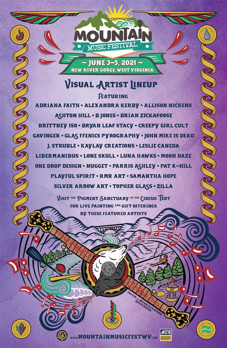 mountain music festival 2021 visual artist lineup poster pigment sanctuary