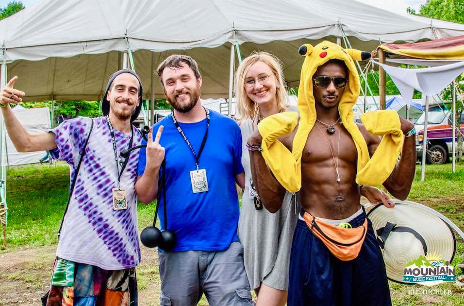 Mountain music festival fans in the campground