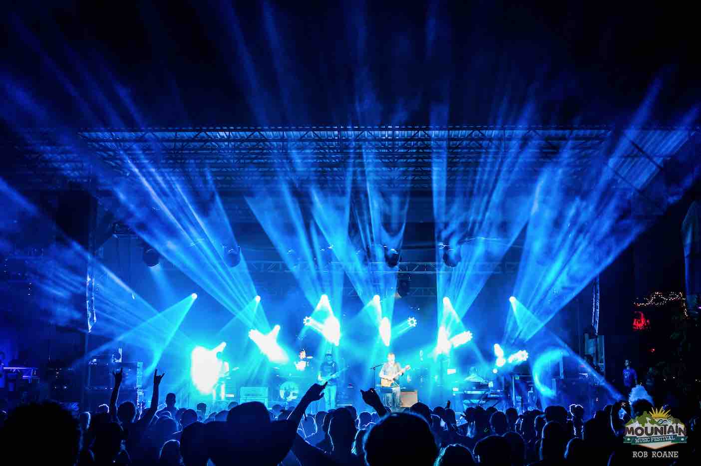 mountain music festival main stage crowd blue lights