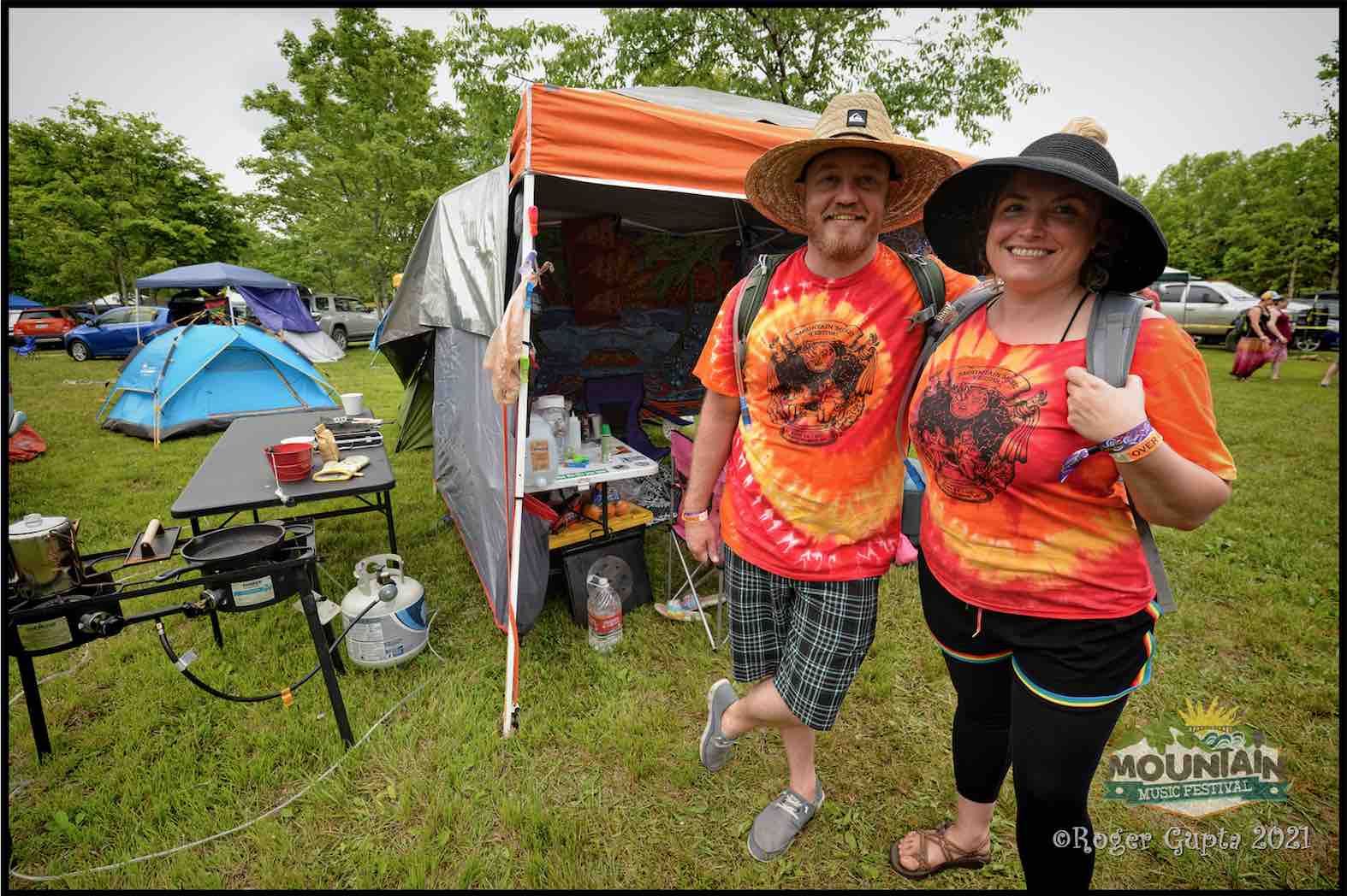 Campers at Mountain muisc festival with campsite