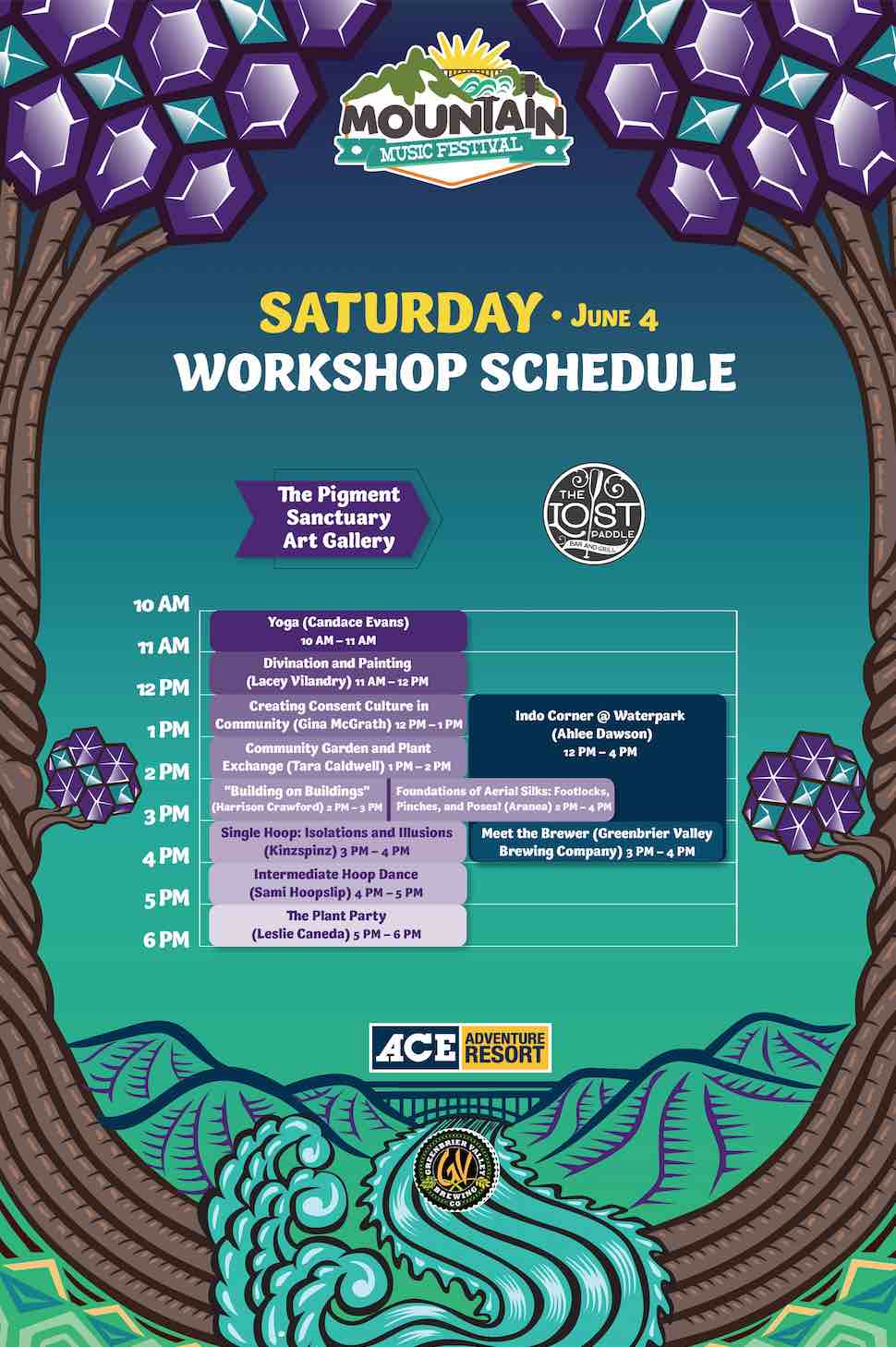 saturday workshop schedule for mountain music festival 2022
