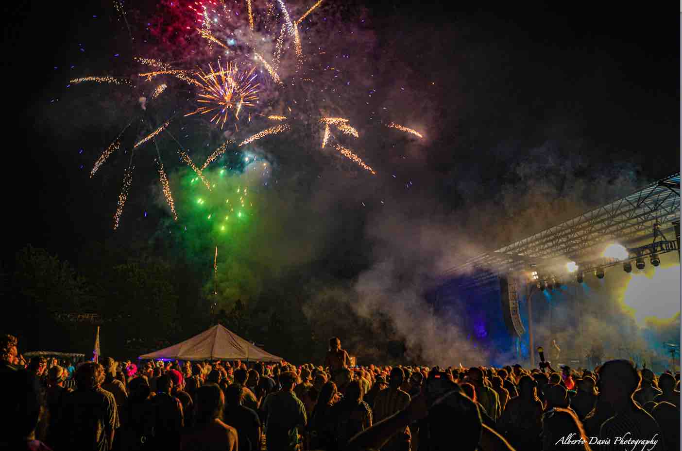 stage under fireworks at the close of mountain music festival 2021