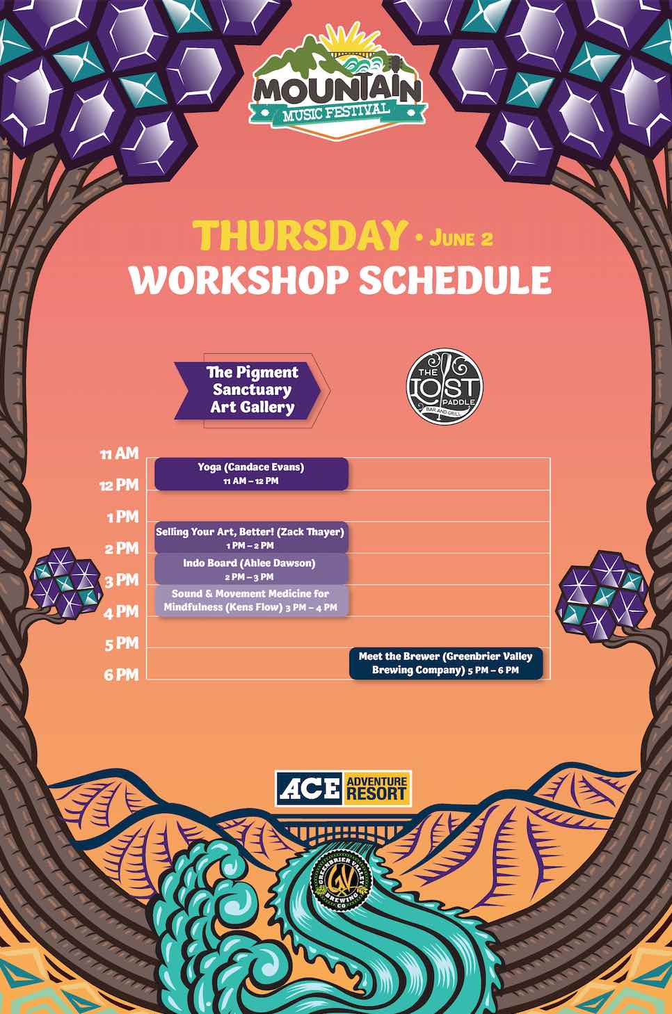 thursday workshop schedule for mountain music festival 2022