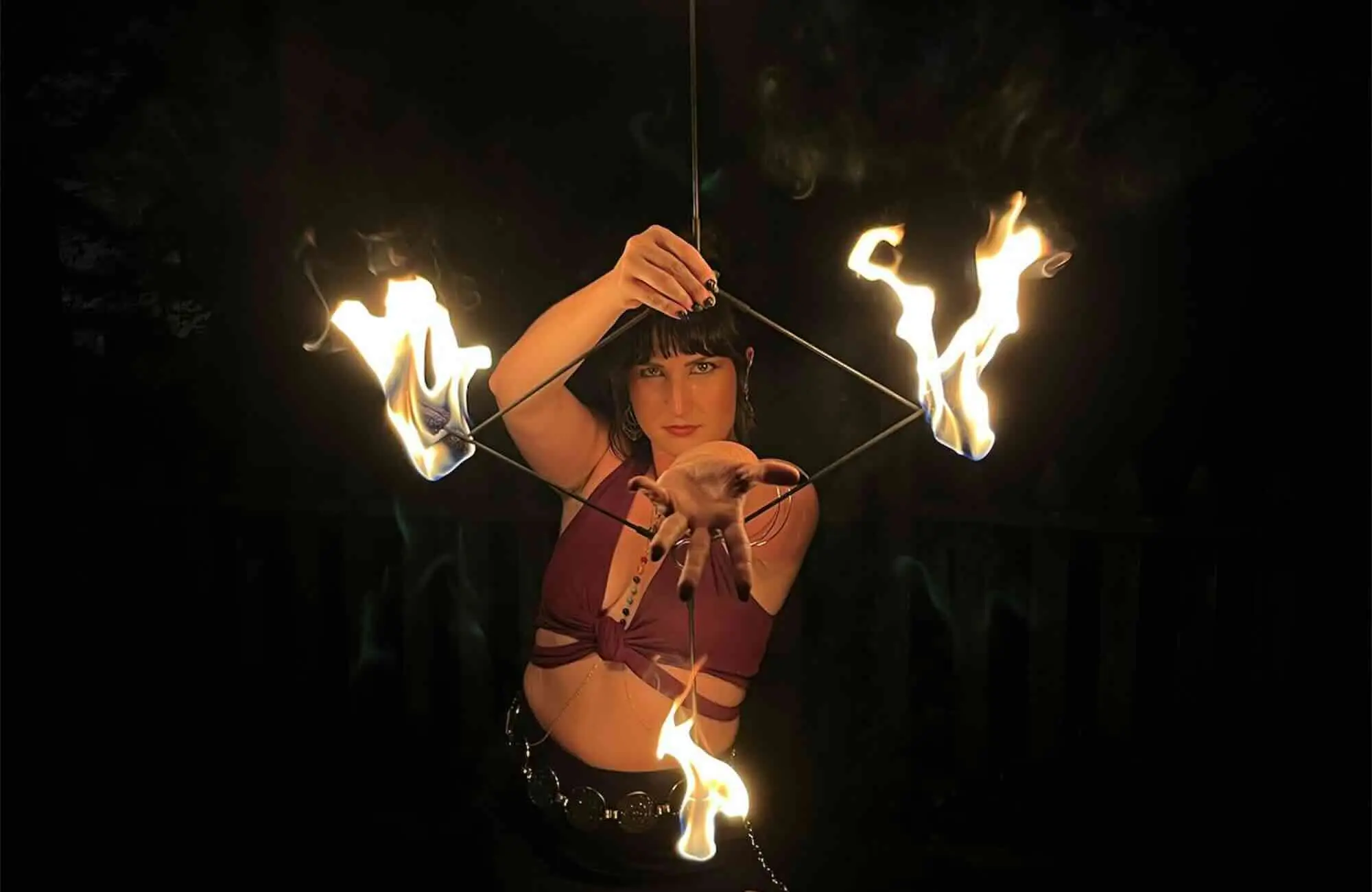 Fire performer at mountain music festival