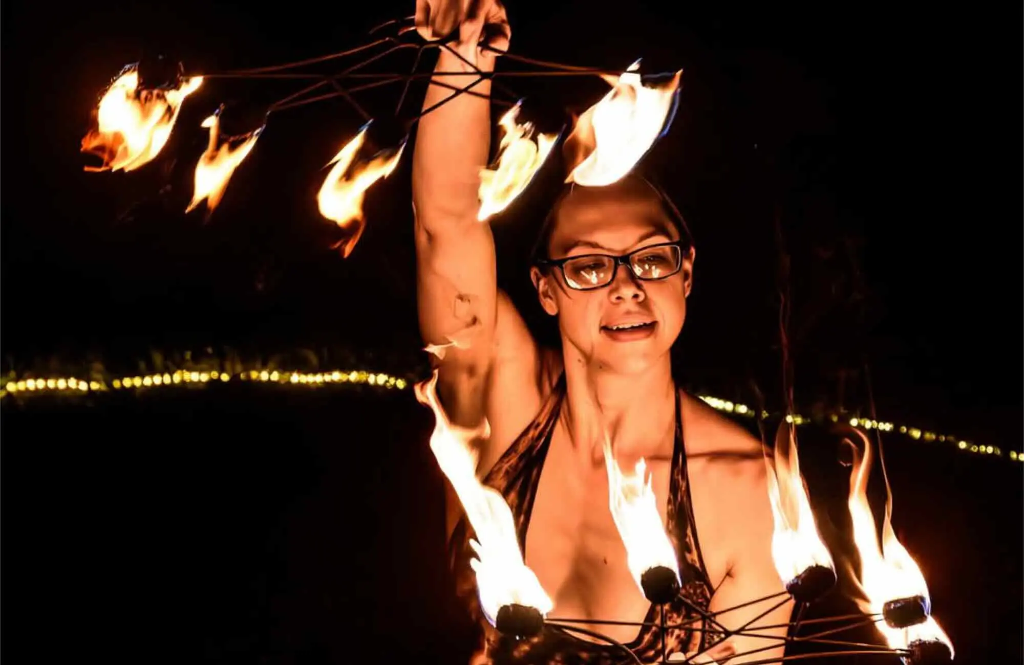 Fire performer at mountain music festival
