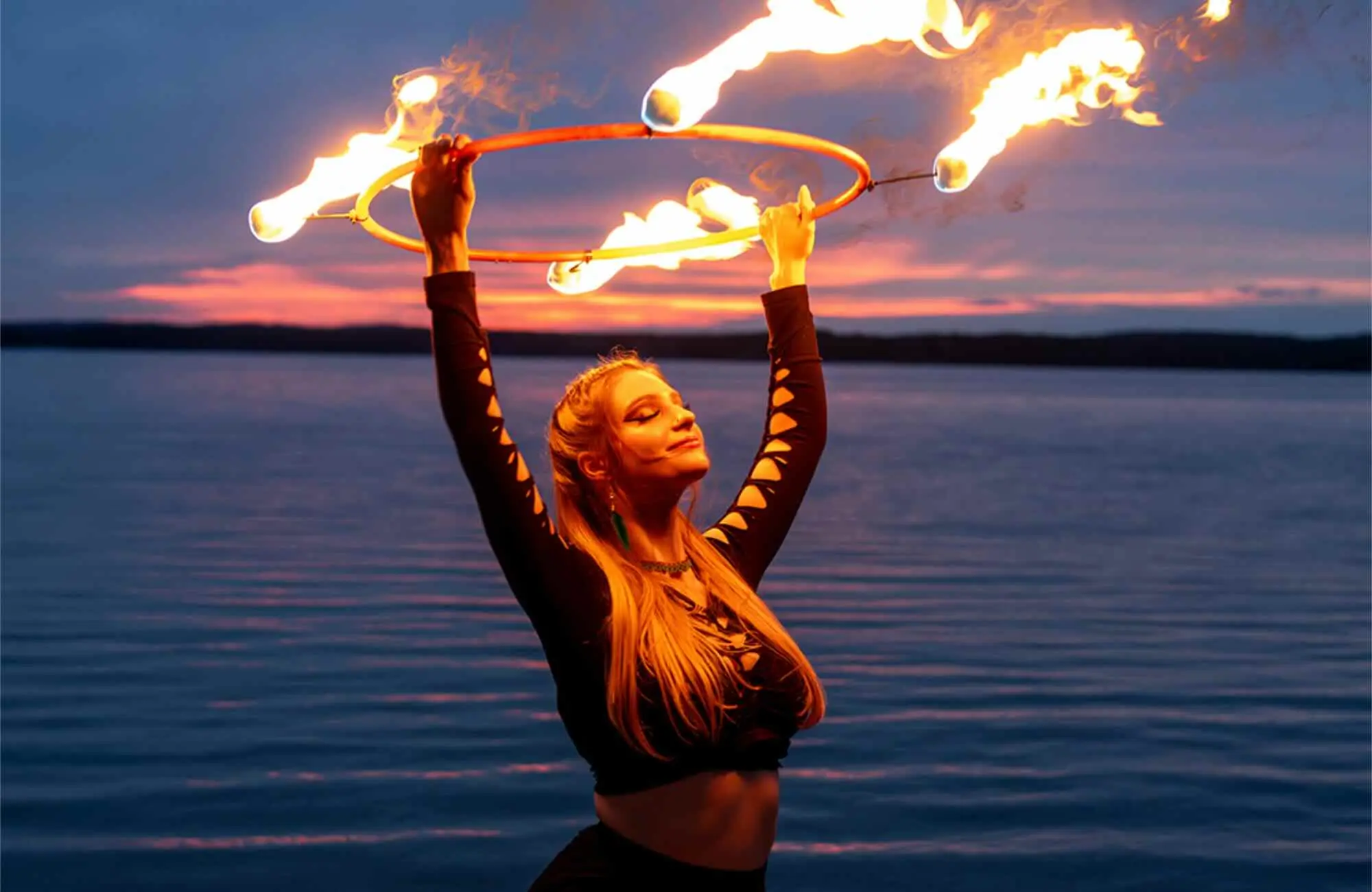 Fire performer at mountain music festival