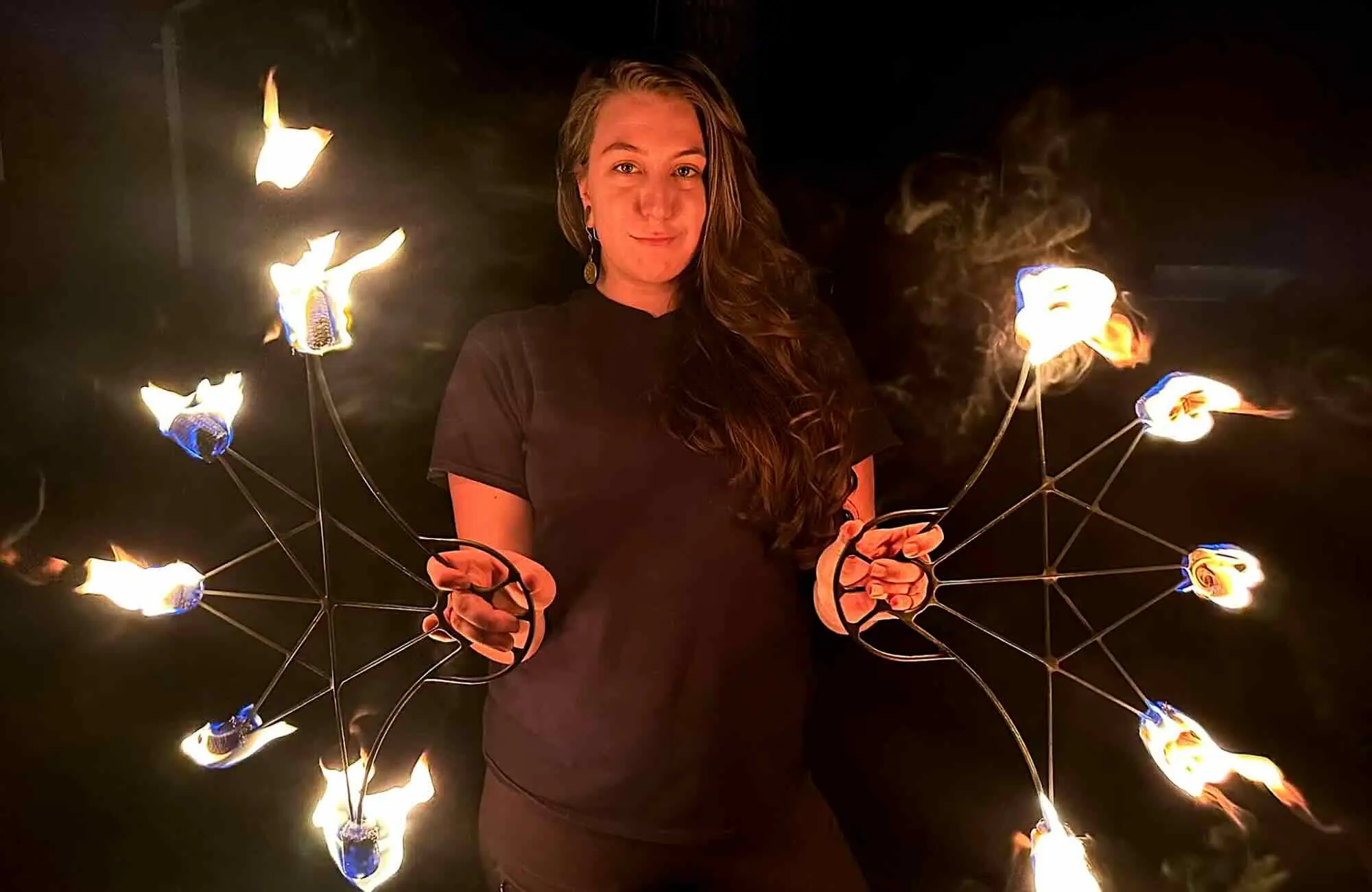 Fire performer at mountain music festival