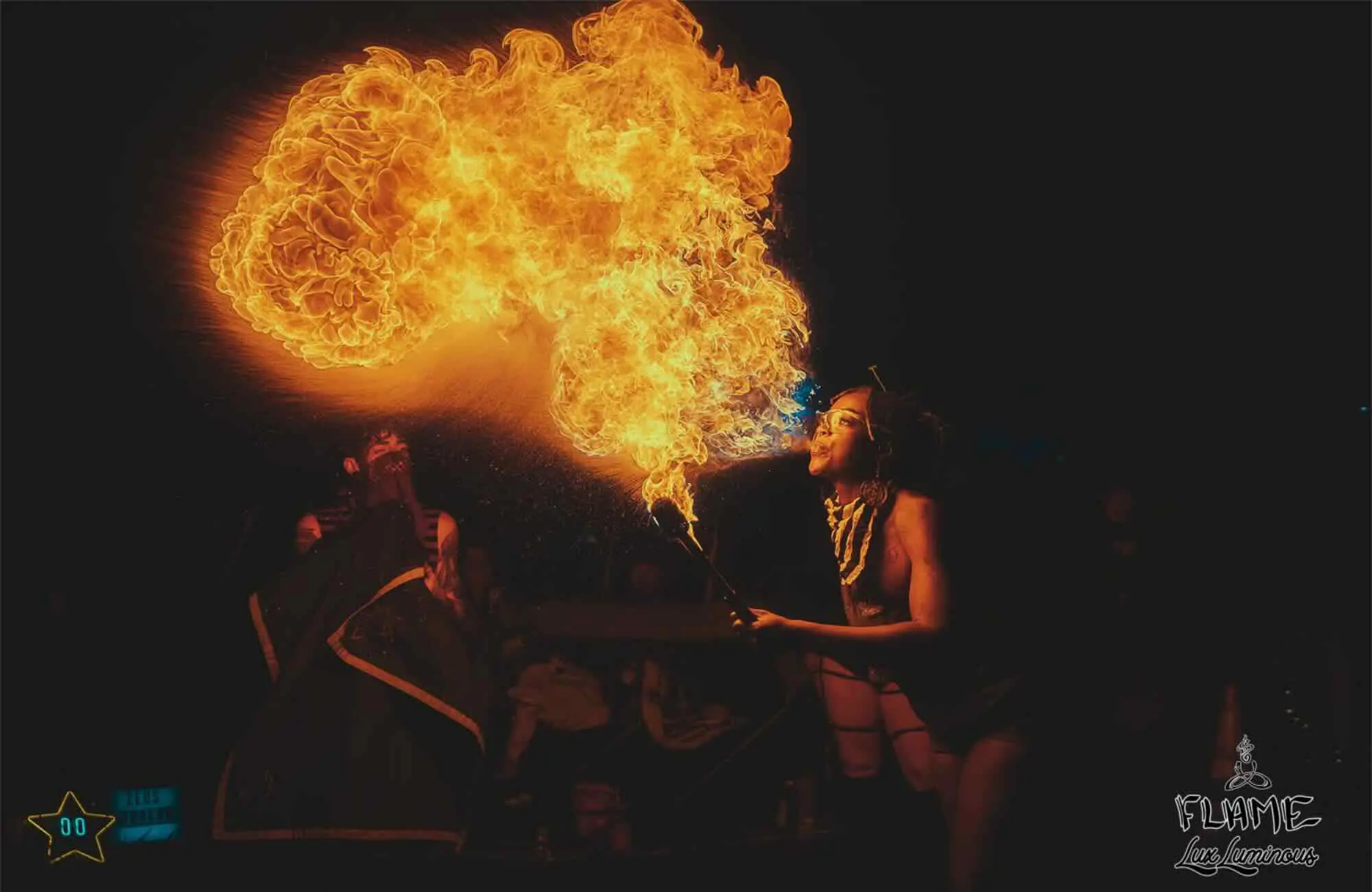 Fire performer at mountain music festival