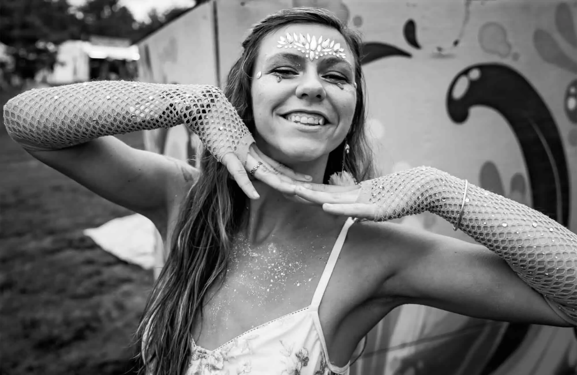 Fire performer at mountain music festival