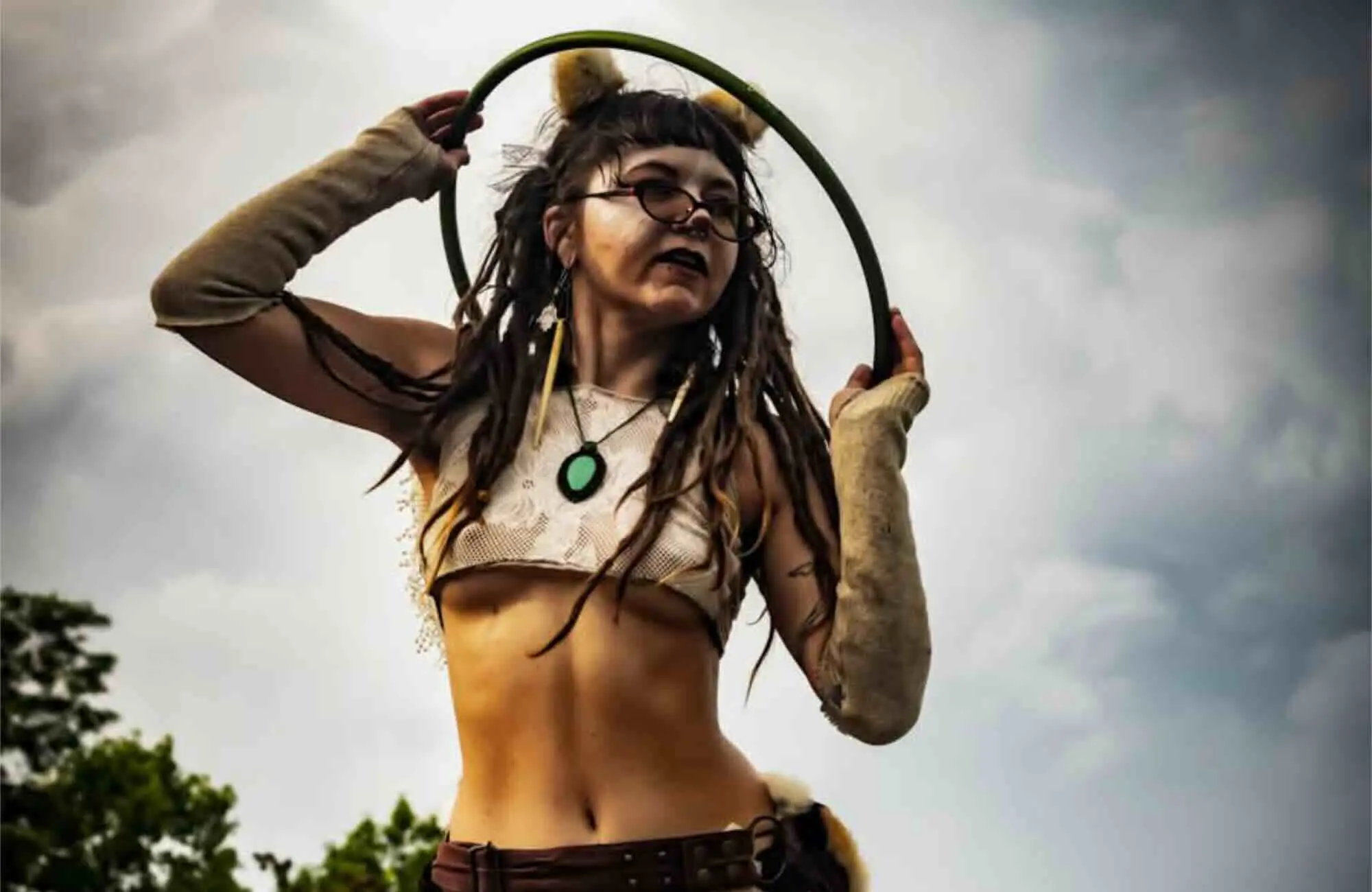 Fire performer at mountain music festival