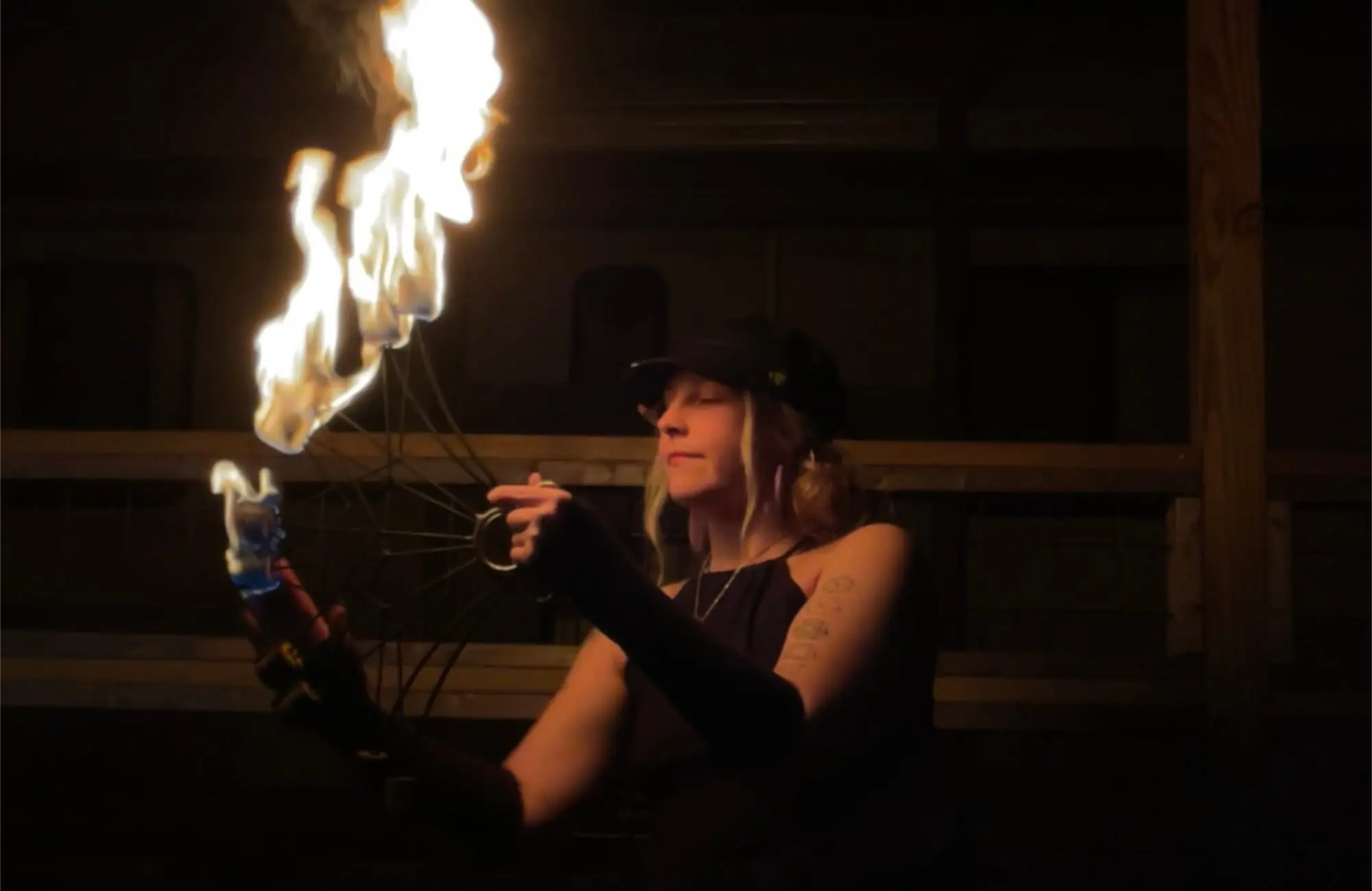 Fire performer at mountain music festival